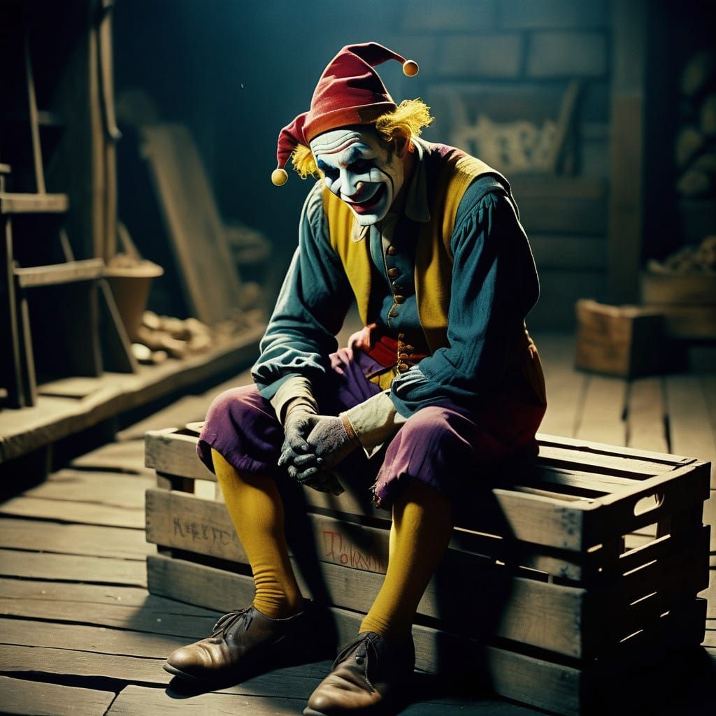 The jester is exhausted as constantly being the object of jokes is draining his soul.  by @karl kiessling