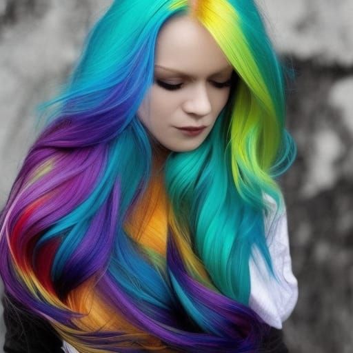 Beautiful woman with colourful rainbow hair