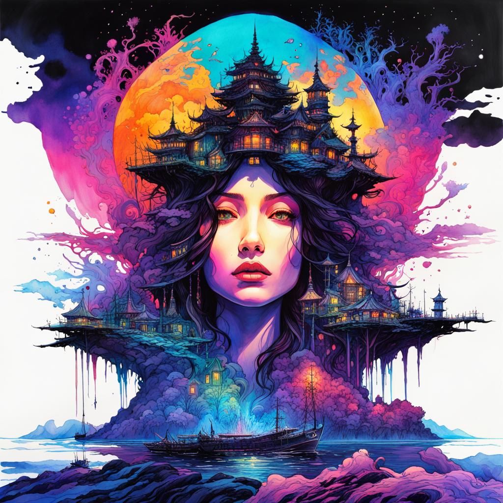 Double exposure + black lighting AI Generated Artwork NightCafe Creator