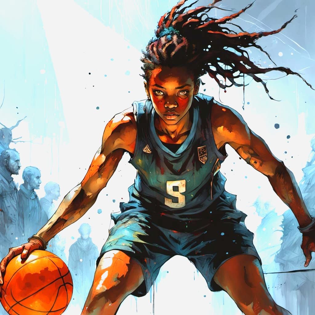 ink speedpaint! Medium view of a Basketball player woman in an overcrowded hall. Wet and concentrate. ...  by @Dark Magoo