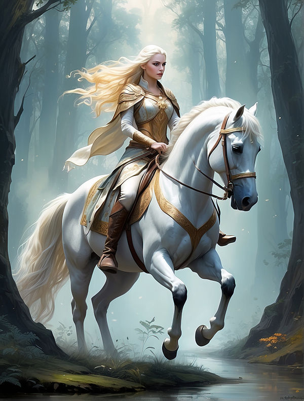 Elfe sur un cheval blanc