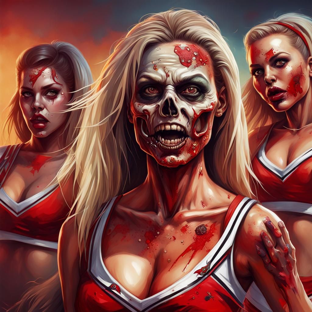 Hyperrealistic Zombie Buccaneers Cheerleaders Splash Art
