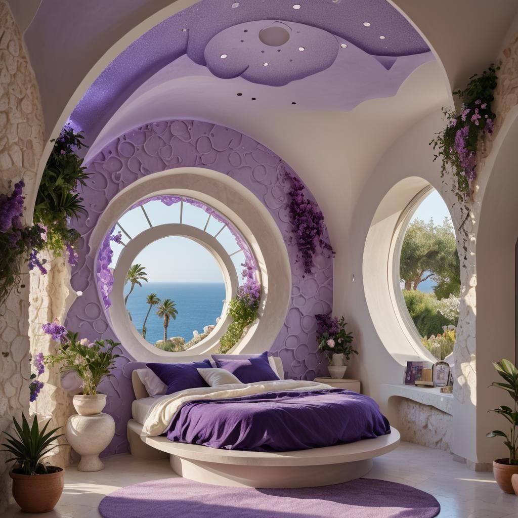Futuristic Bedroom Interior with Mediterranean View