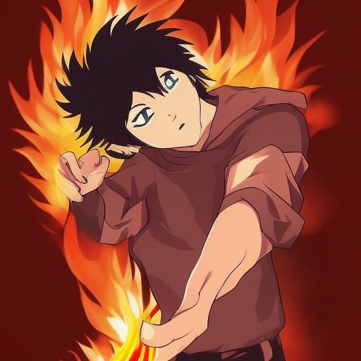 Boy with fire in he hands in pixel style