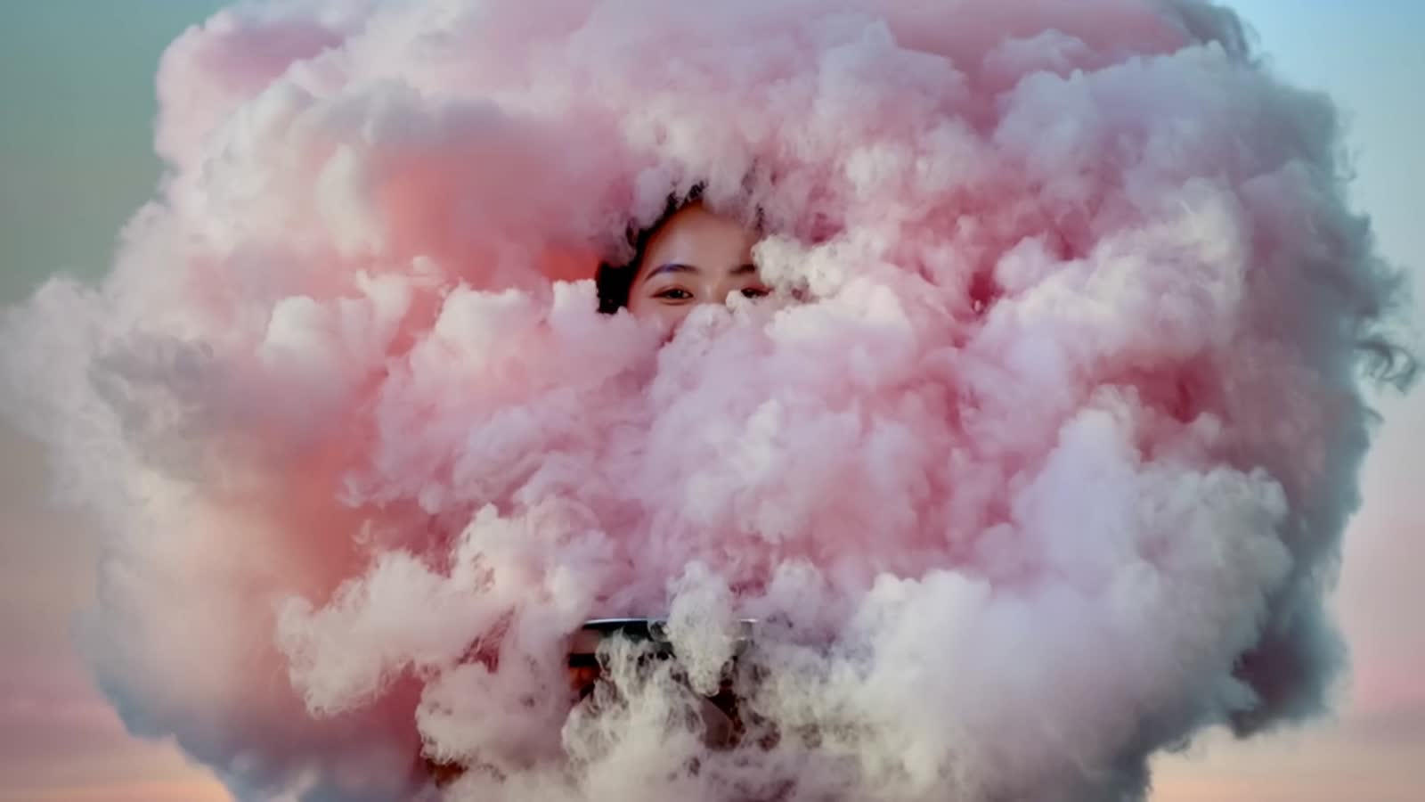 "For You My Love"

she emerges from rose colored pinkish cloud bringing you a refill on your drink