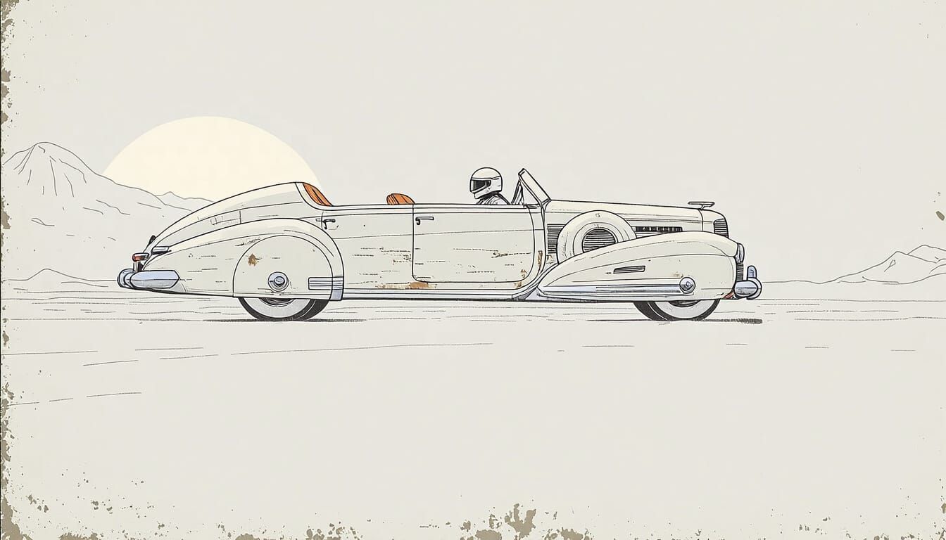 Rusty 1940s futuristic aerodynamic limousine Cadillac