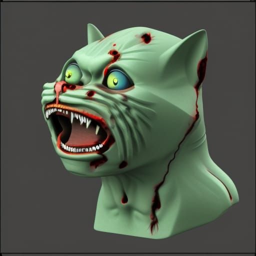 Cat, mutant zombie cat, 3d grotesque