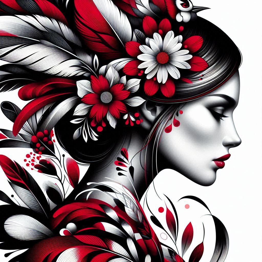 Red,White and Black Abstract portrait