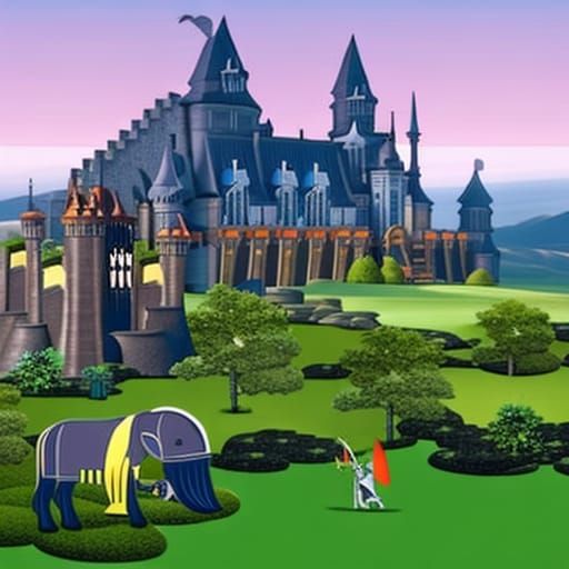 European medieval landscape in futuristic style