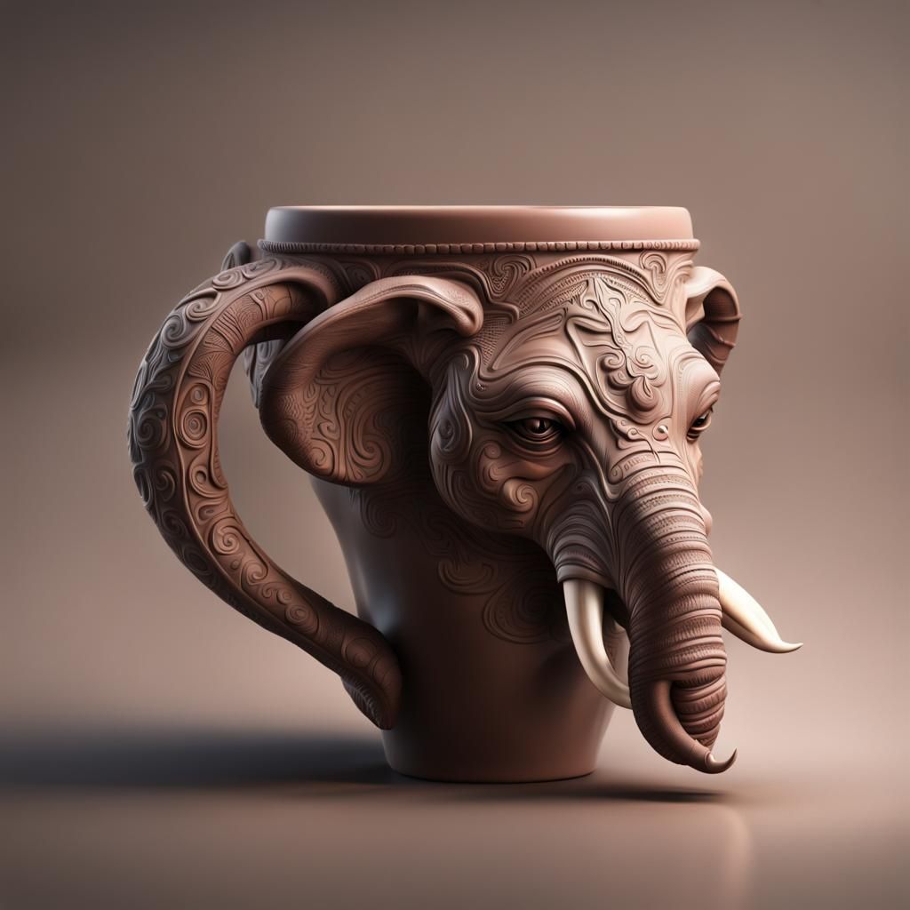 clay drinking mug in the shape of an elephants head
  by @onlyabrit54