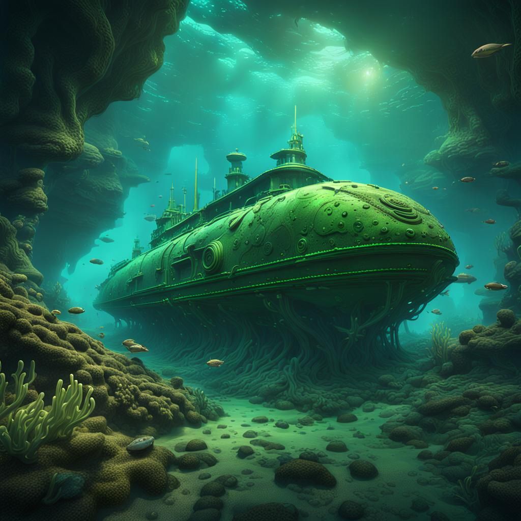 the underwater  green pvc bladderwrack and kelp forests of a...