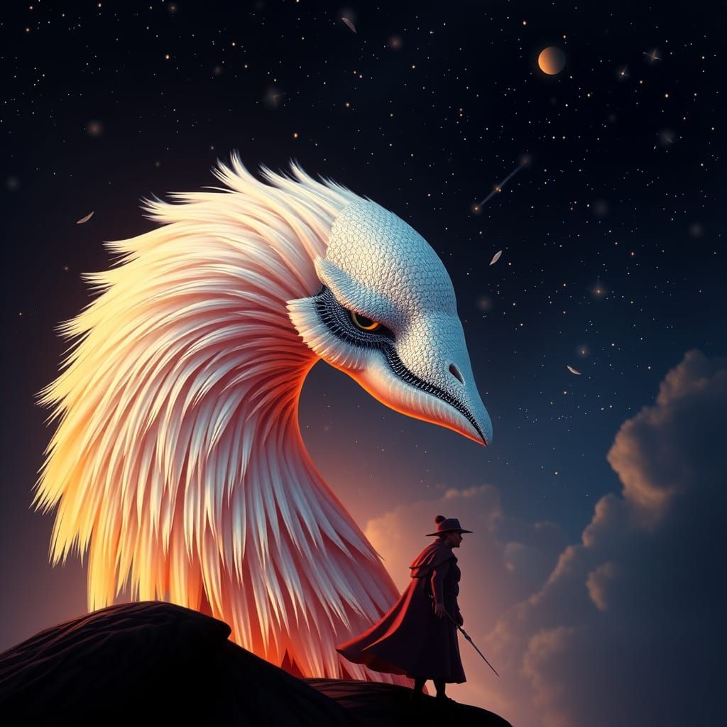 Lake Scene with Elegant Swan and Modern Computer