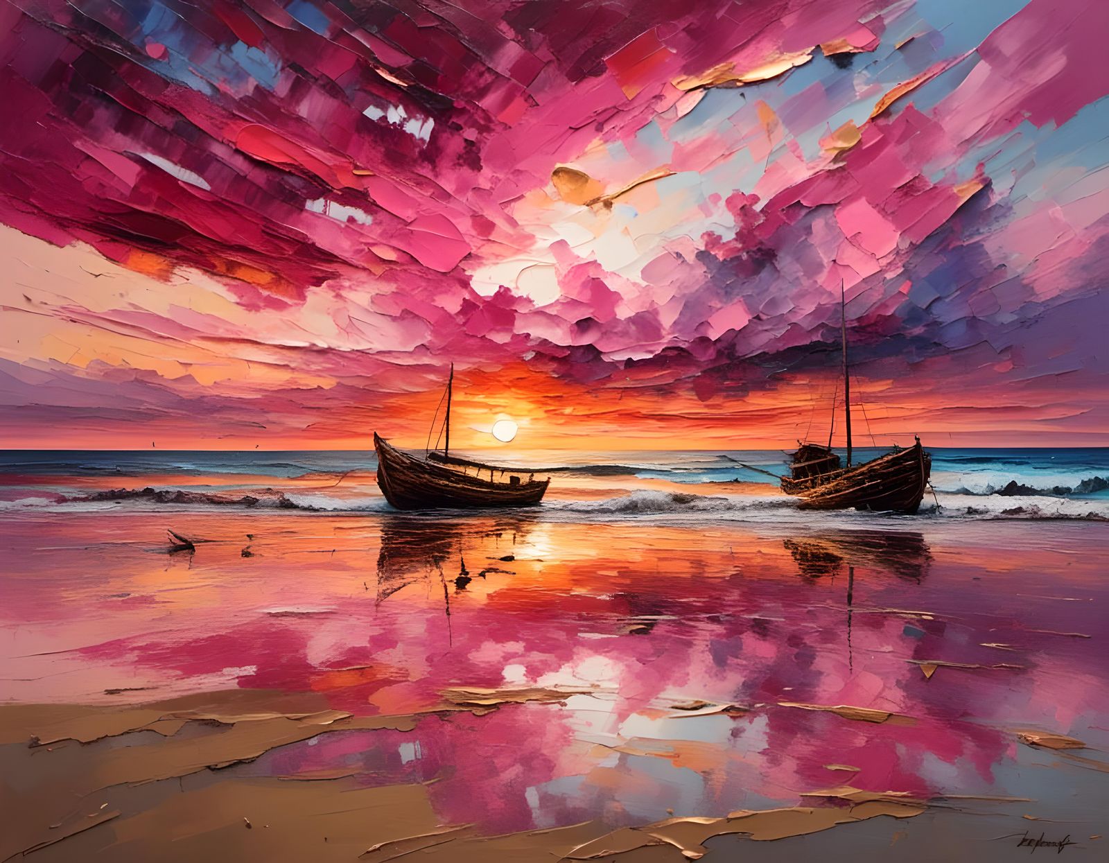 Pink Sunset Boat Reflections.  by @Masterplayer