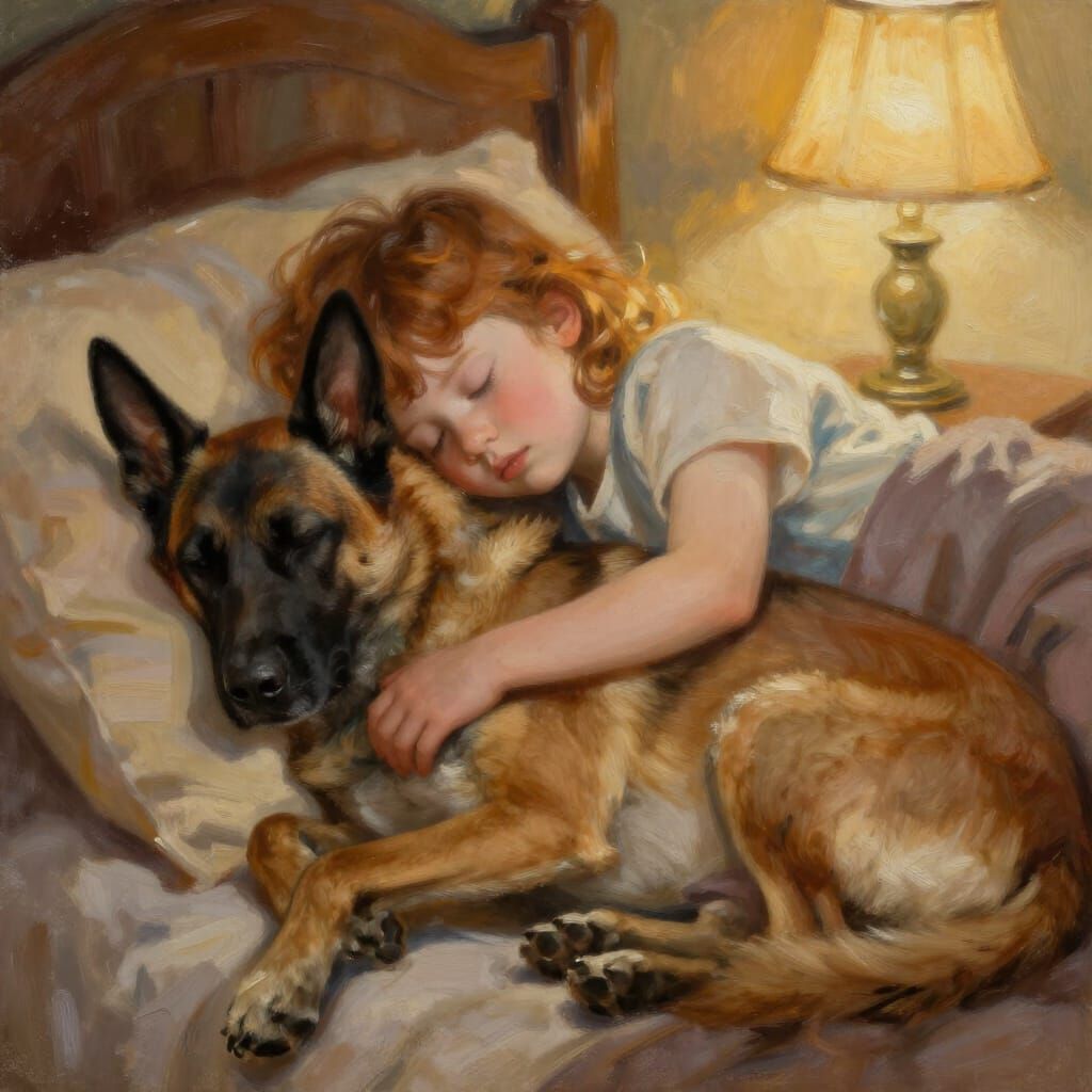 a  girl sleeping besides a sleeping Belgian malinois  by @Amanda