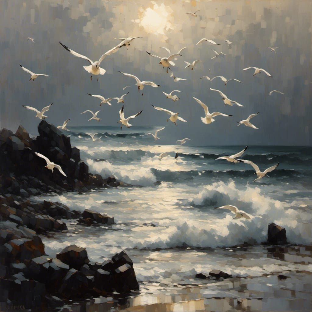 glimmer of sunlight on a gull's white wings