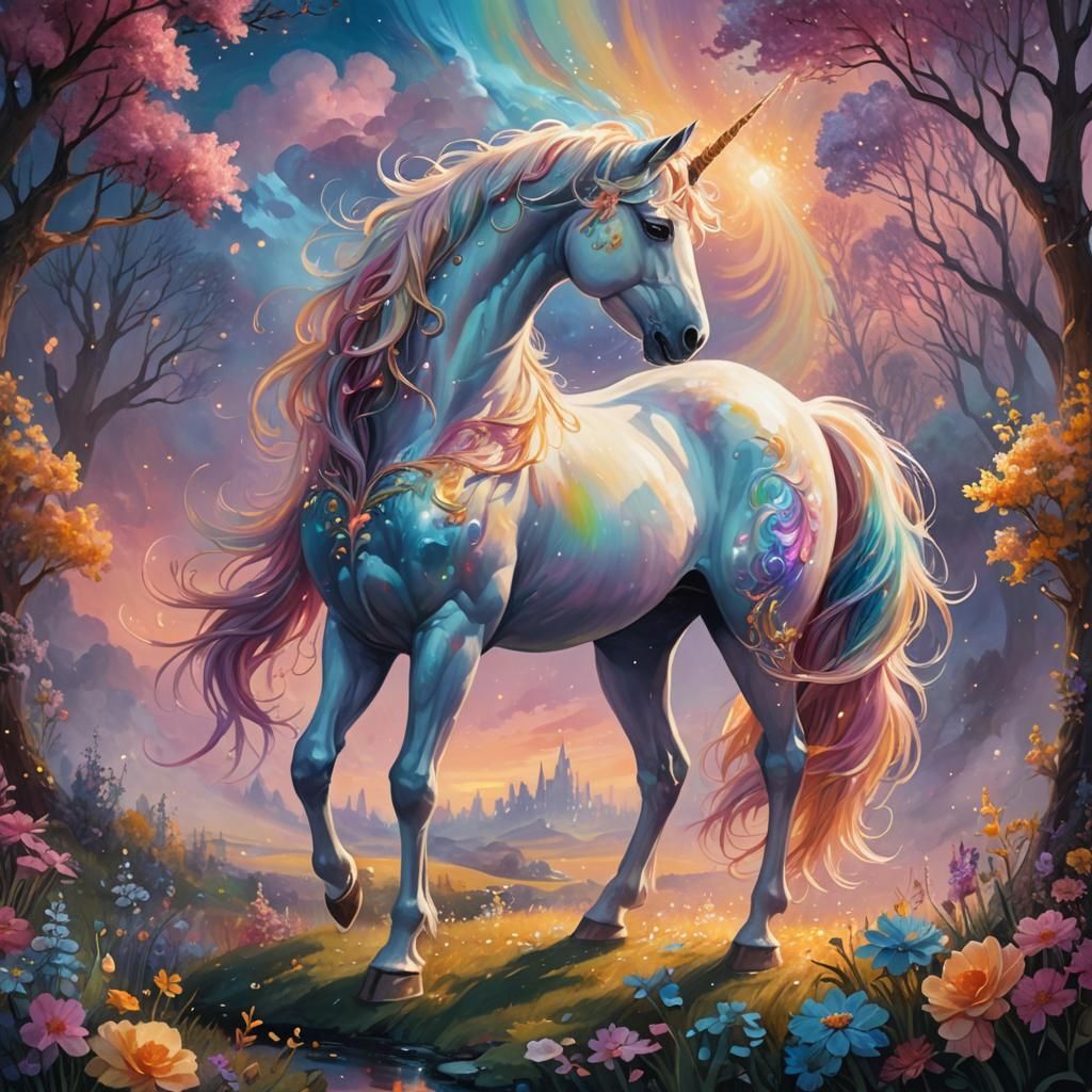 Glistening Unicorn In The Twilight Of Forever