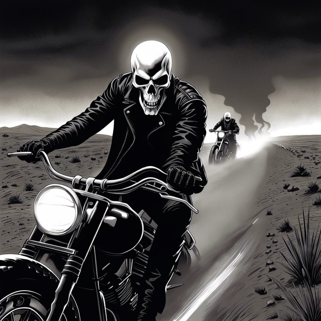 monochromatic, American gothic horror, poster art of Ghost Rider, 1/2 ...