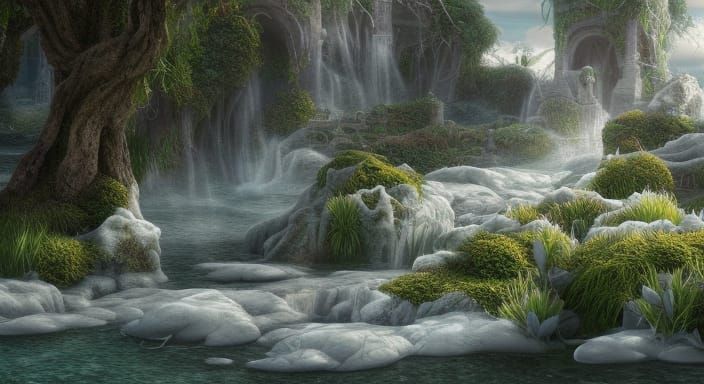 Ethereal Garden of Water and Foam: Hyperrealistic Digital Ar...