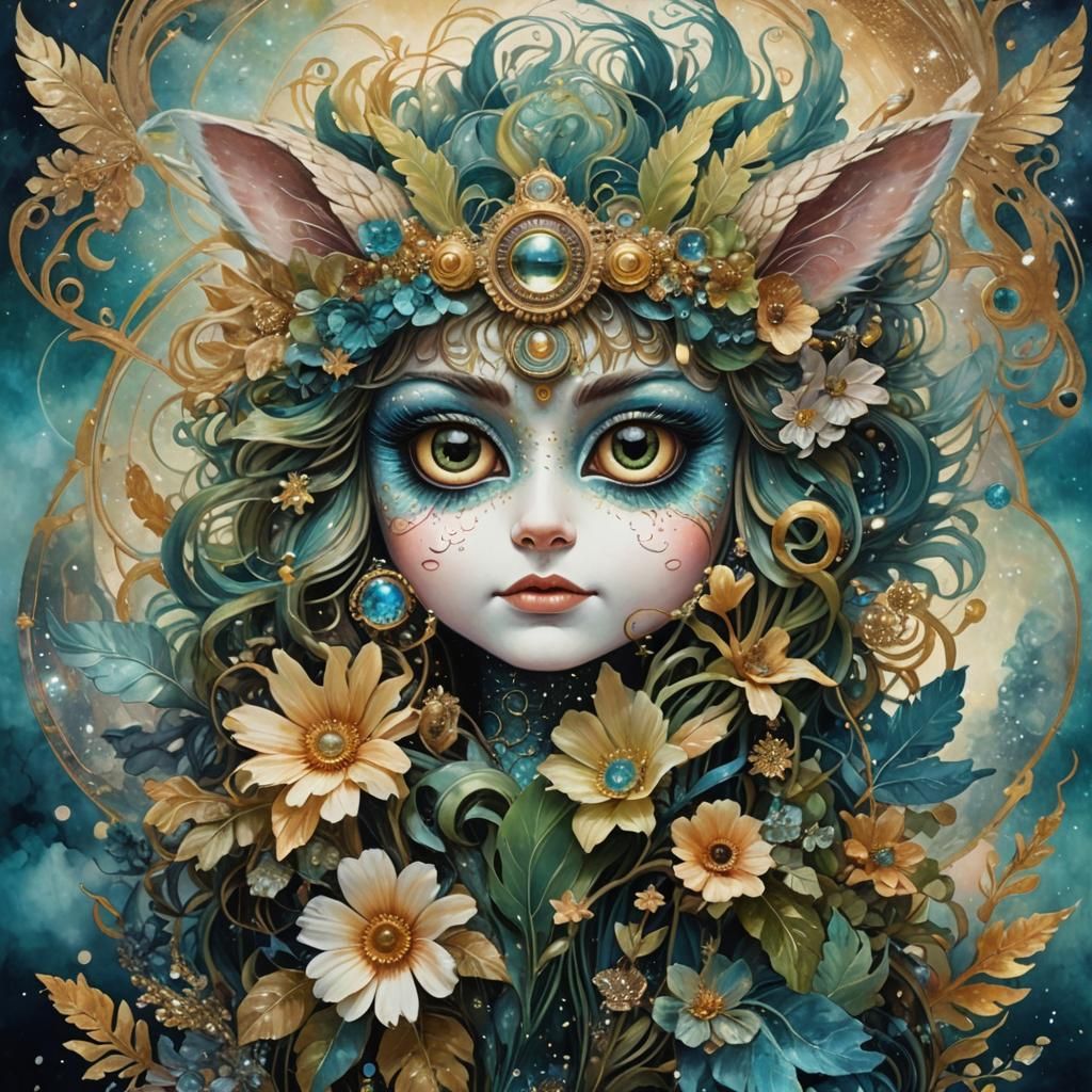 Portrait, (astralsparkleNACREKELP3) (artdecoFURBY3) abstract mixedmedia // Silvia