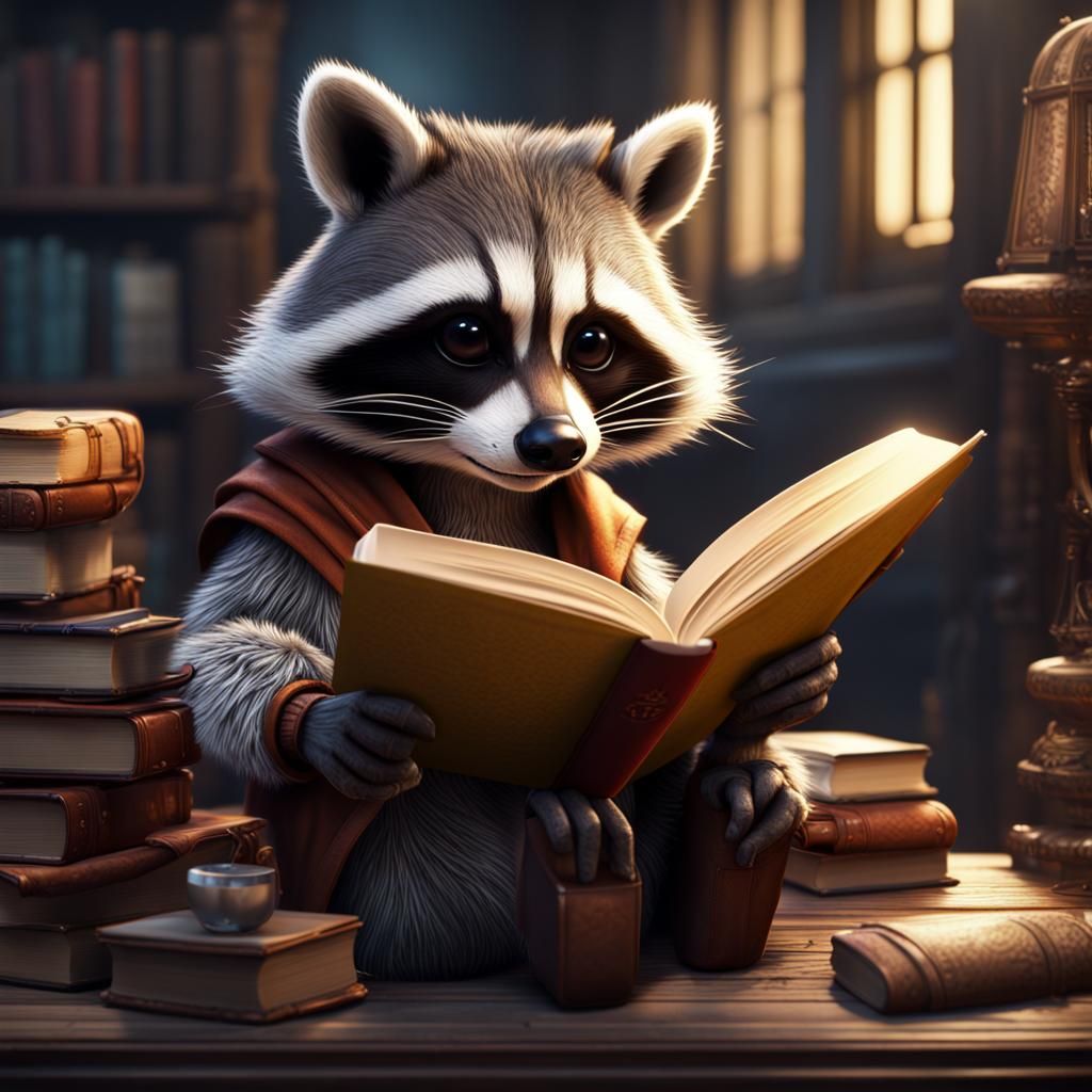 A racoon reading a book - AI Generated Artwork - NightCafe Creator