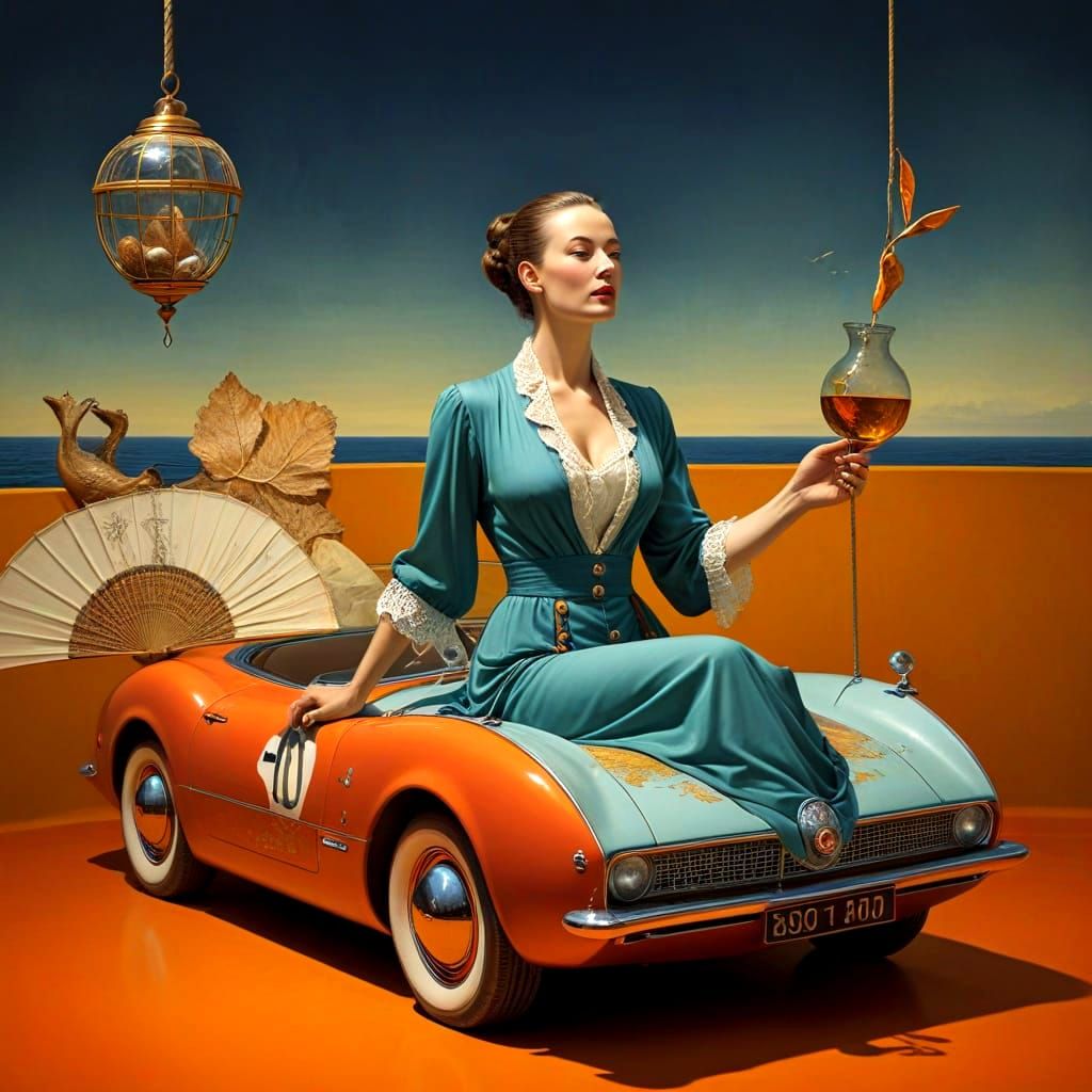 Surrealistic Portrait of a Happy Eccentric Lady in a Fantast...