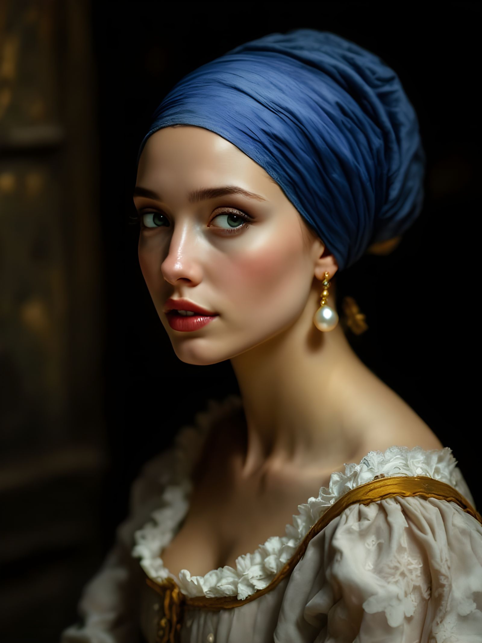 a painting of a girl with a pearl earring, in the style of dutch golden age, 32k uhd, late 19th century, ...  by @Cans