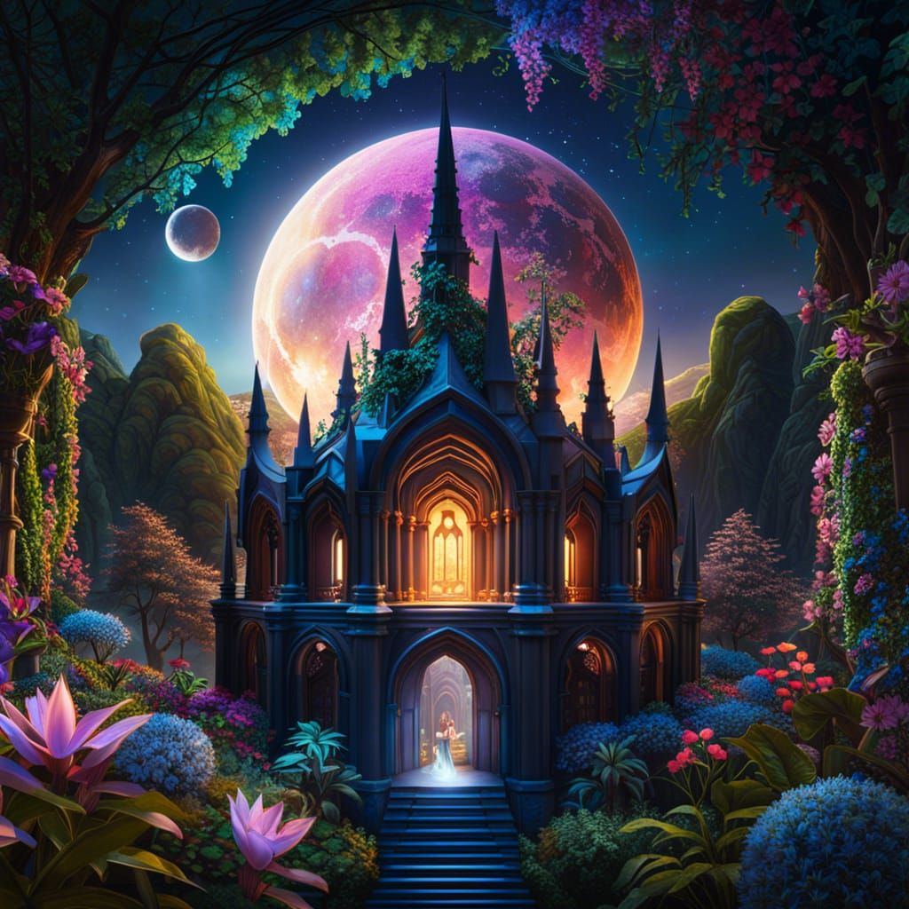 Mausoleum under pink moon - AI Generated Artwork - NightCafe Creator