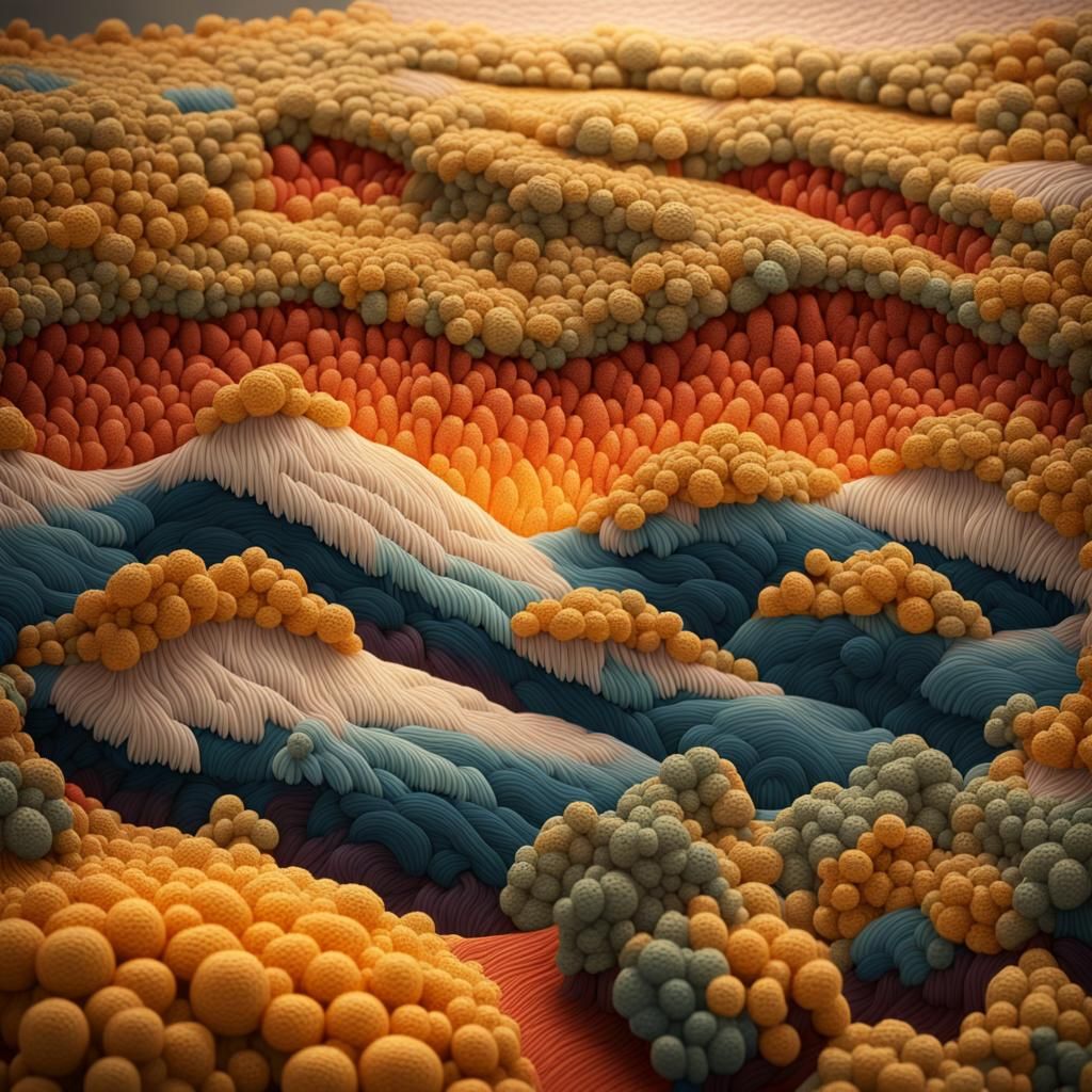 entire landscape crafted from yarn meticulous crochet imitat...