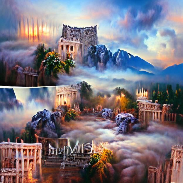 Ruins of a medieval castle ethereal fantasy hyperdetailed mi...