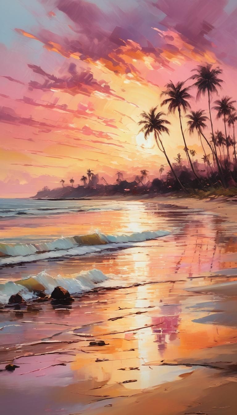 Calm beach sunset colorful sky in Africa
