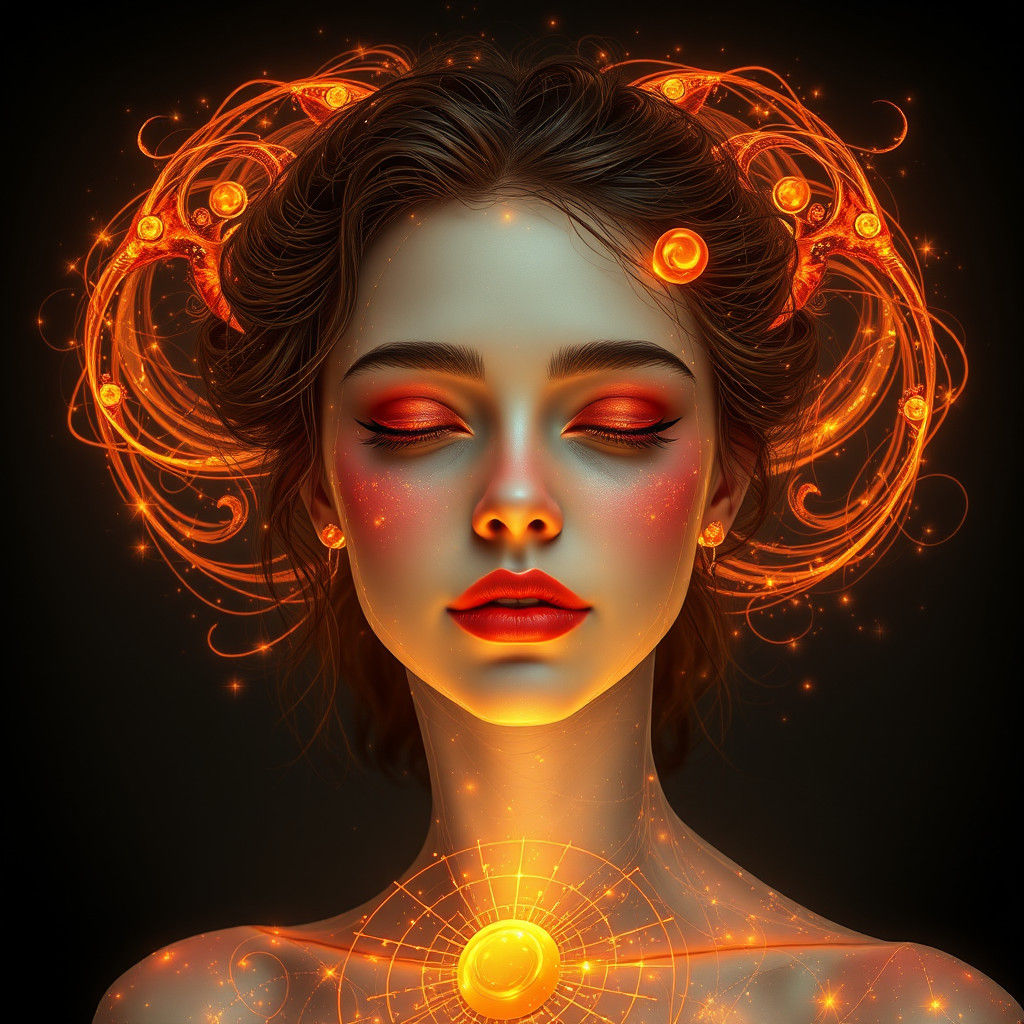 Luminous Woman with Crystalline Skin in Art Nouveau Style