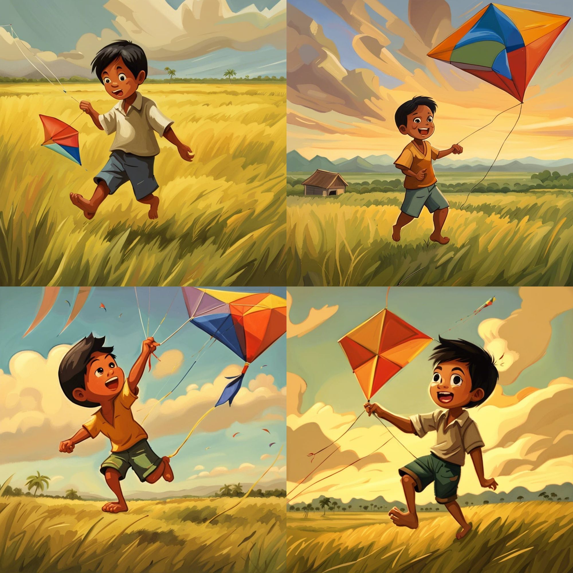 Cartoon Hand Drawn Summer The Boy Is Flying A Kite Running Boy, Car Drawing,  Cartoon Drawing, Summer Drawing PNG and Vector with Transparent Background  for Free Download