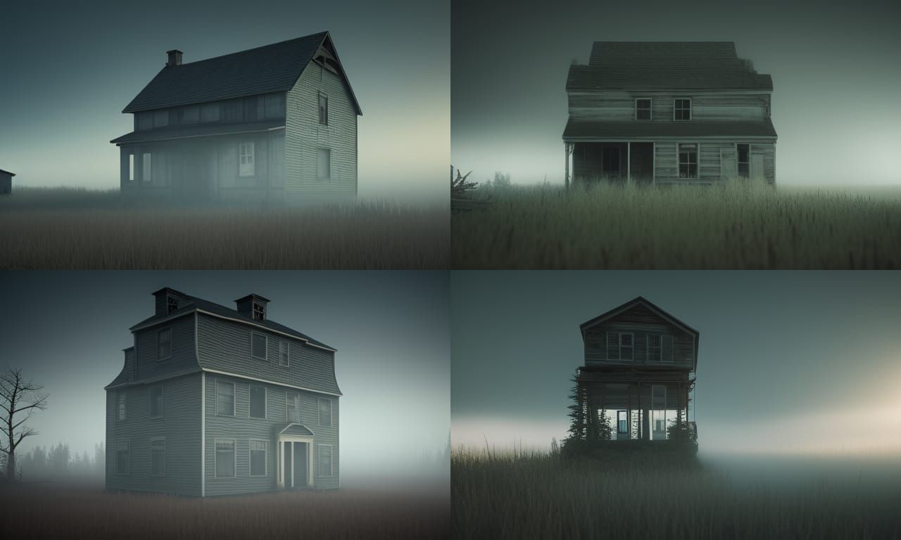 redshift style landscape     with a abandon house,of a horro...