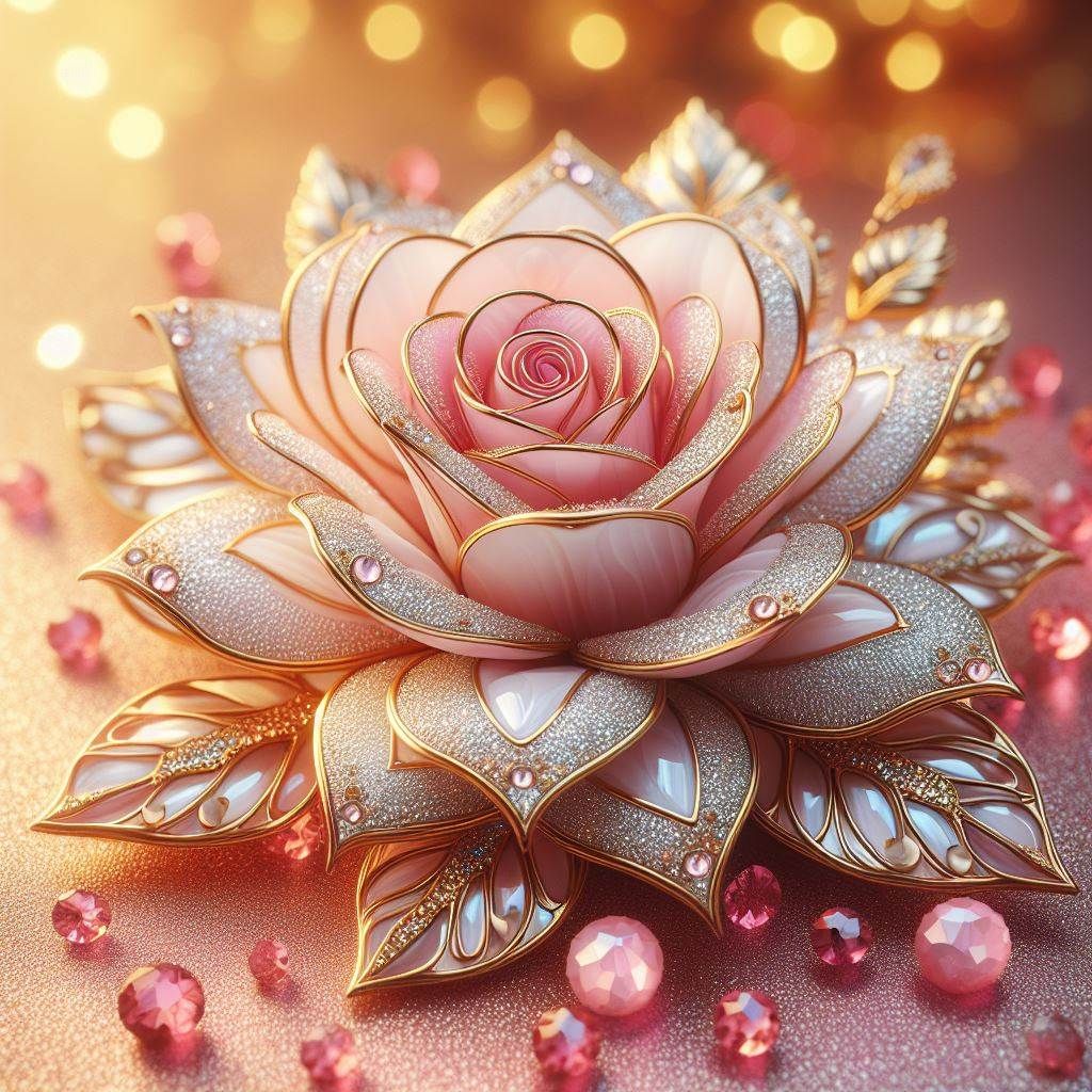 intricate ornate pink glass rose