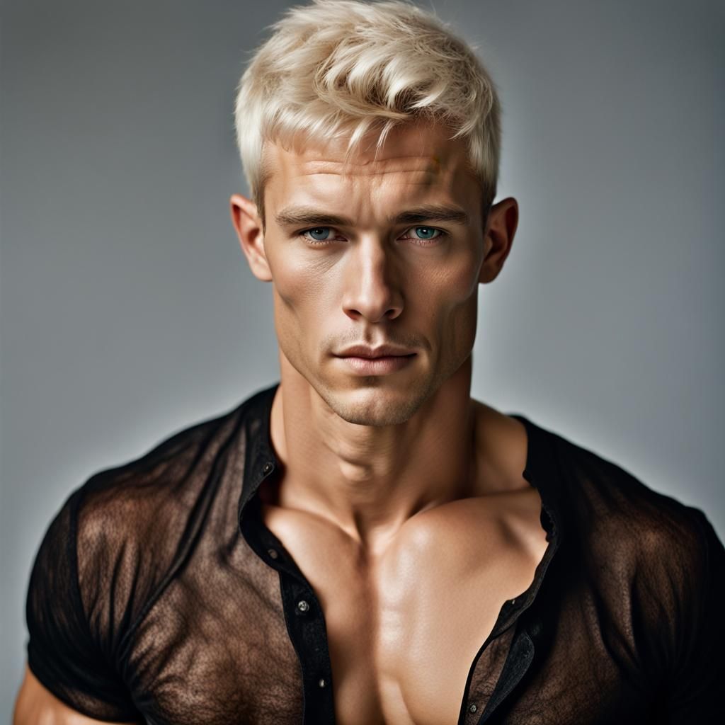 Muscular young man with bleached short hair - AI Generated Artwork ...