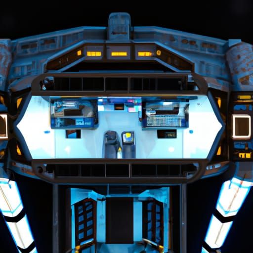 Spaceship cabin viewed from up. intricately detailed photore...