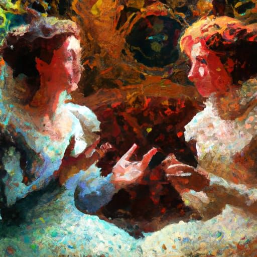 impressionist painting of two women talking