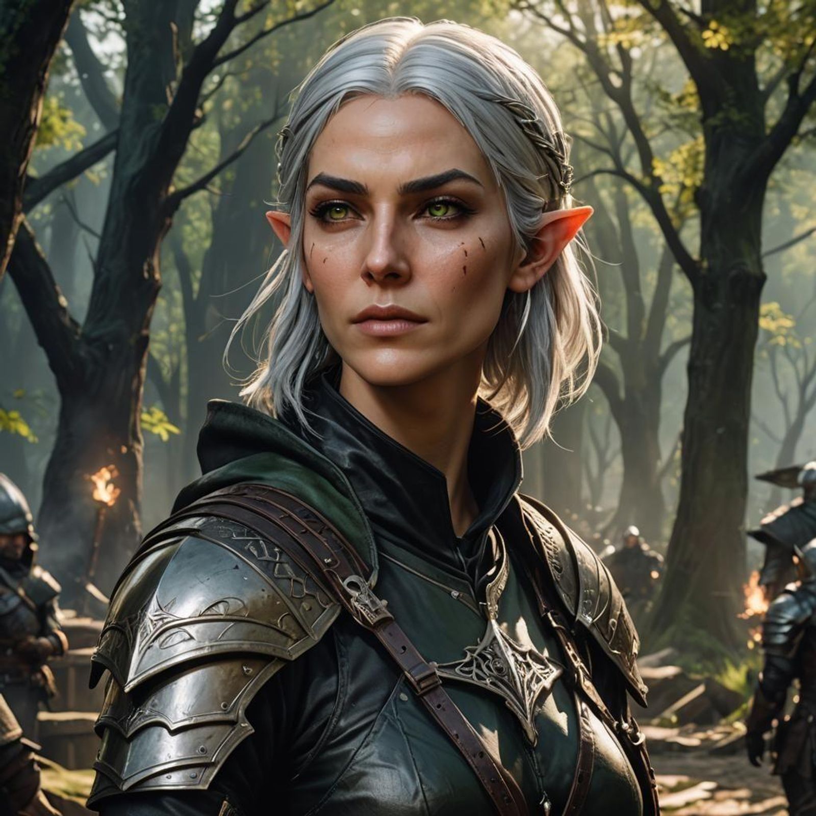 smooth video game style, high fantasy, a tall, lean elven woman wearing