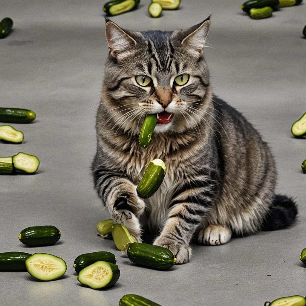 cat eating a pickle