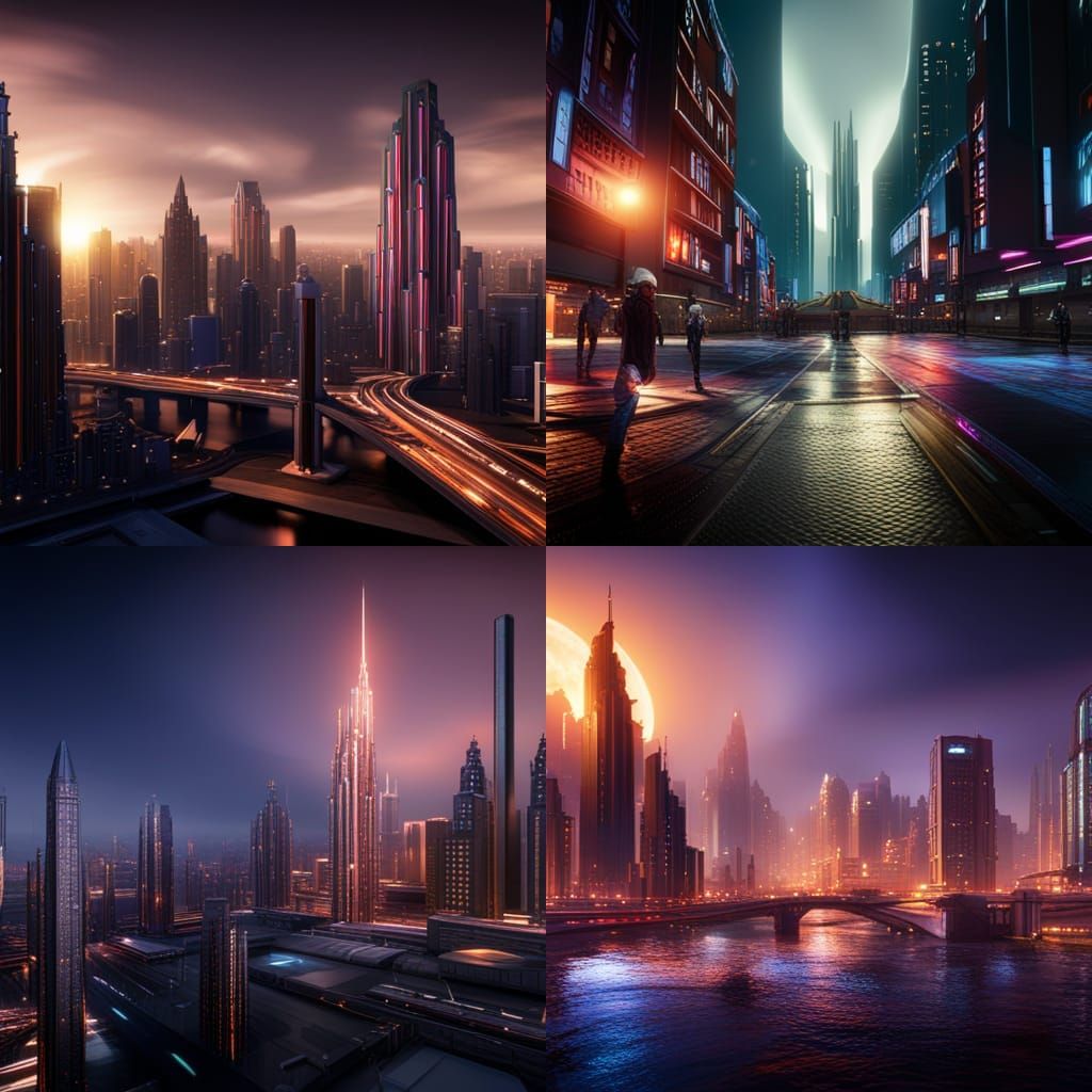A city at night with futuristic lighting