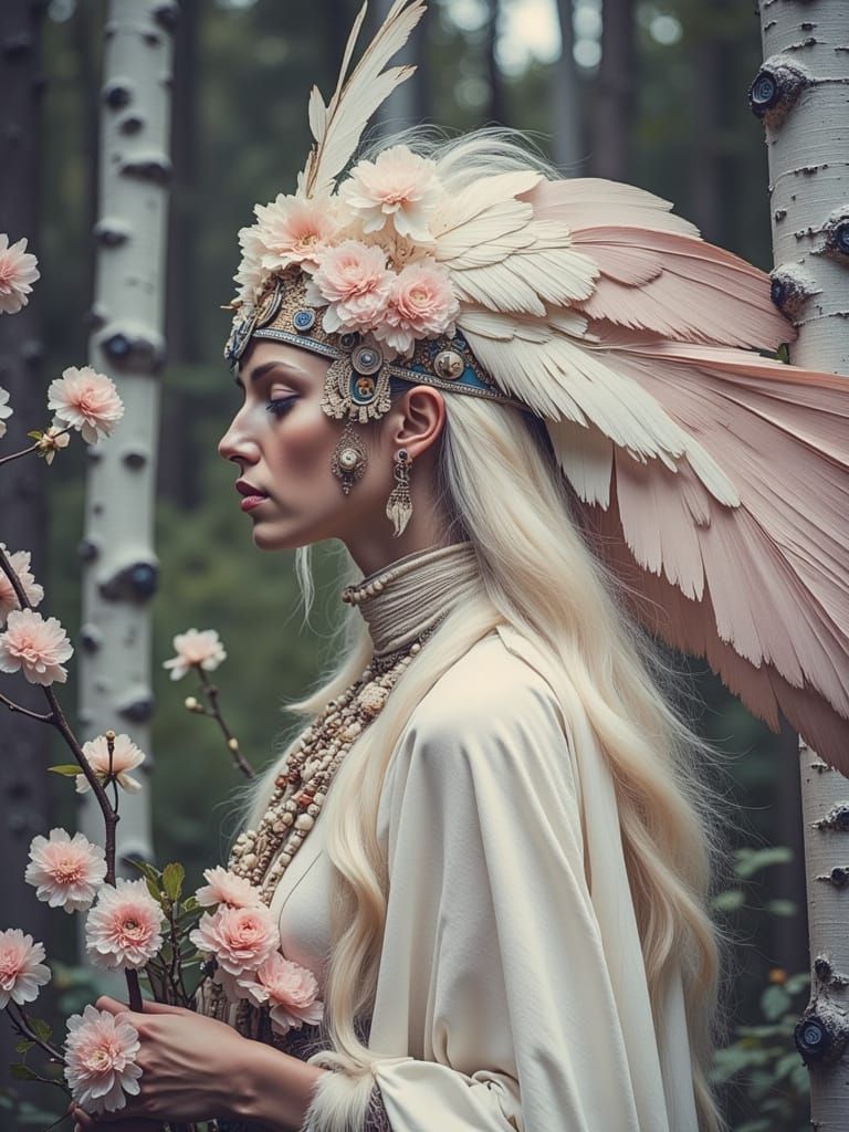 Otherworldly Priestess in Pastel Forest