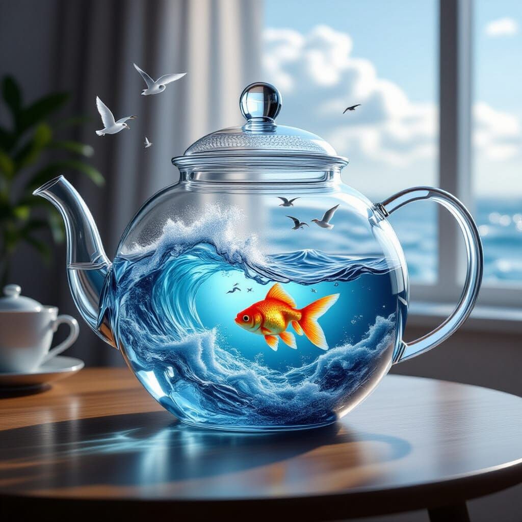 Hyper-realistic fantasy scene, ultra-detailed, 8K resolution, cinematic quality.
A transparent glass ...  by @Inna_Ovetski-10