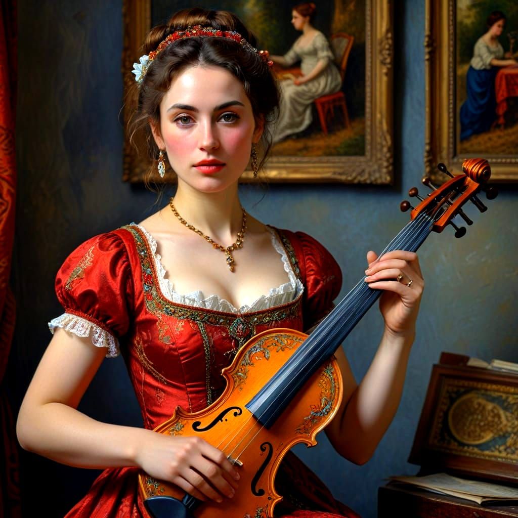 Ethereal Portrait of a Lady Musician in Hyperrealistic Style
