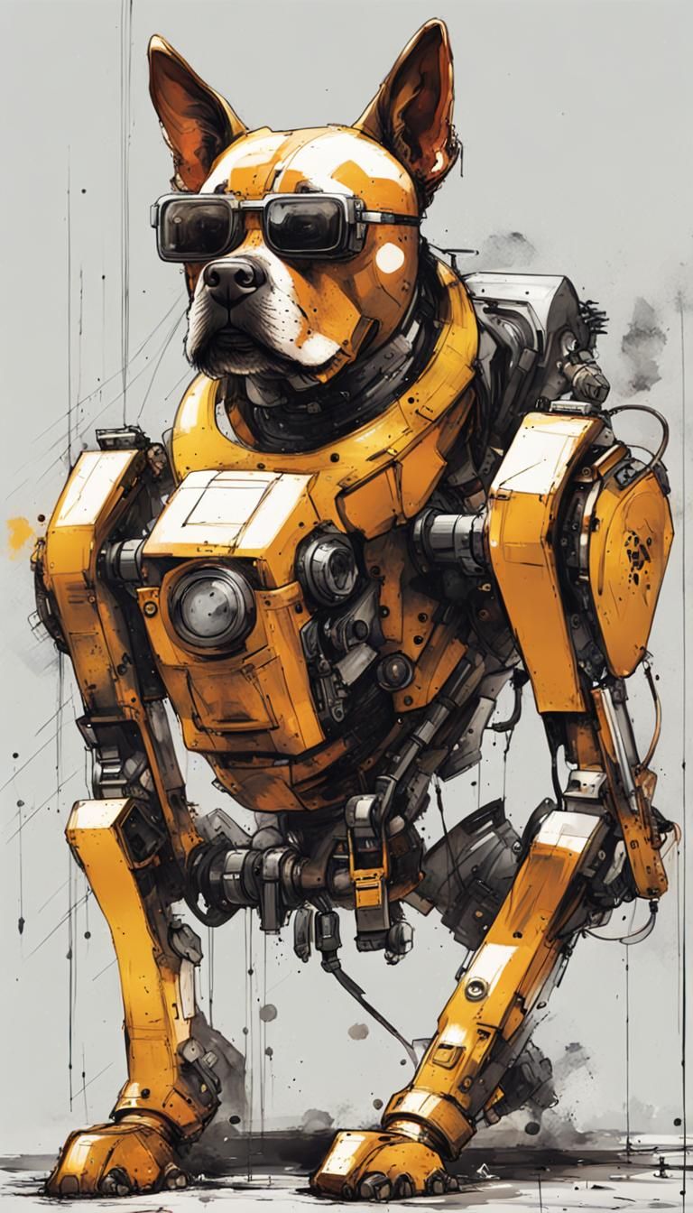 Inkpunk Robotic Dog Character Concept Art