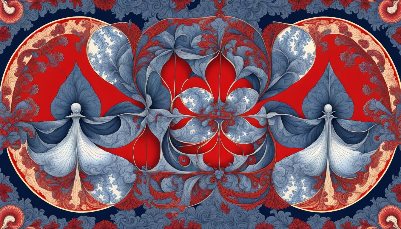 American Civil War Delft Blue and red. fractal patterns, pix...