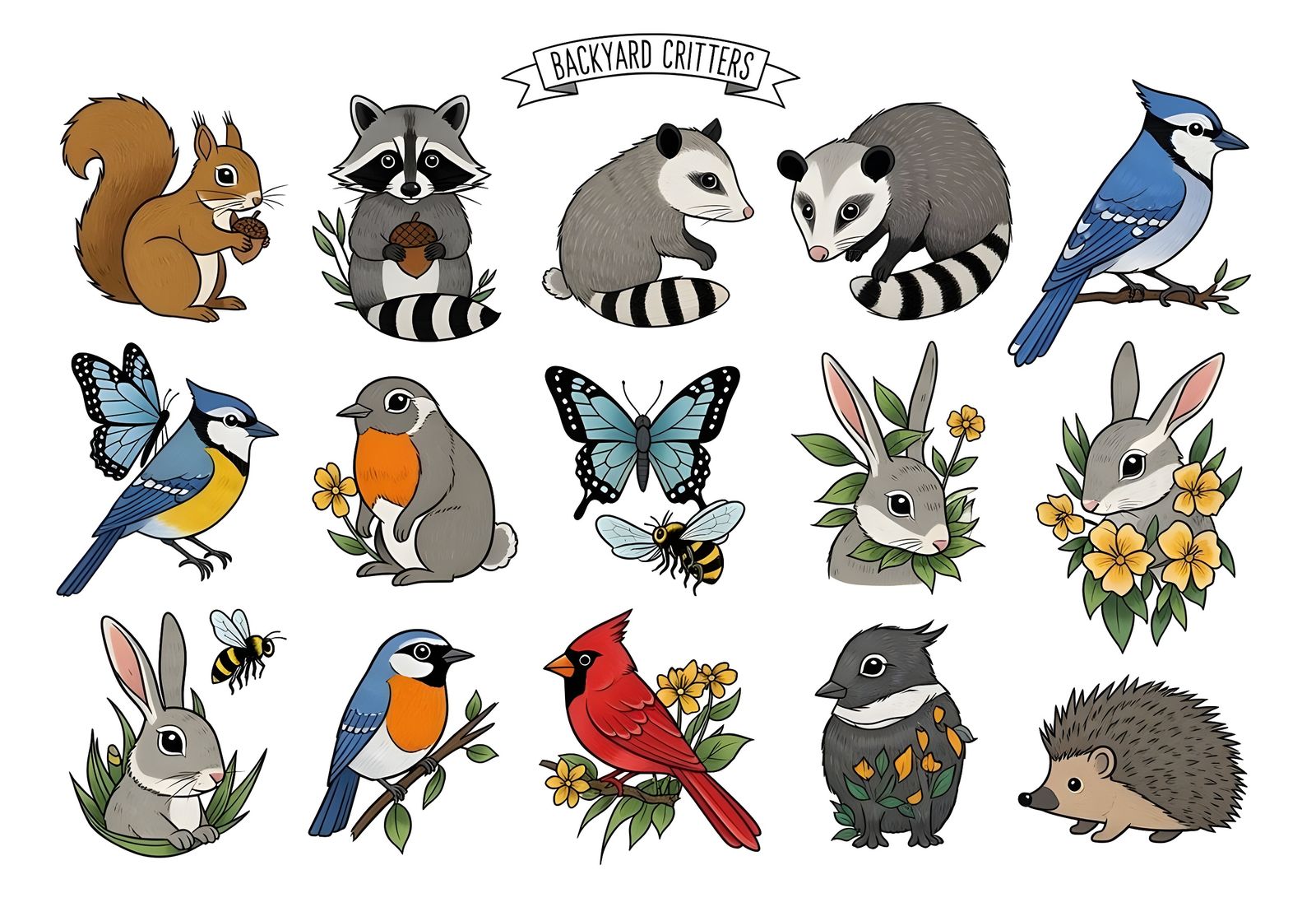 Backyard Critters Tattoo Flash Sheet  by @Gary Murakami