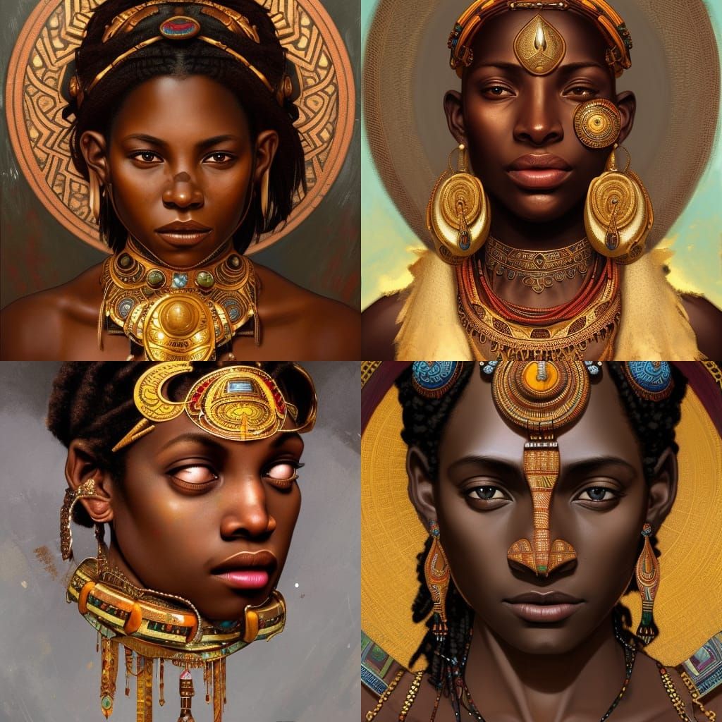 Photo realism ancient African adorned with ancient jewelry a...