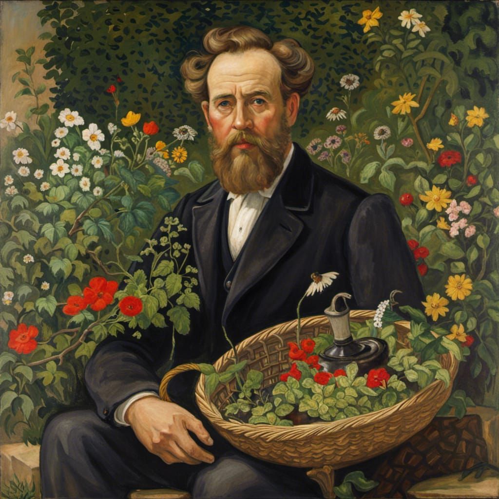 Portrait Of Gustav Klimt Working As A Gardener - Ai Generated Artwork 