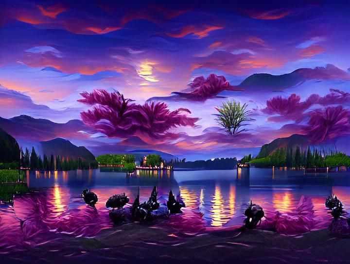 Lakeside at dusk AI Generated Artwork NightCafe Creator