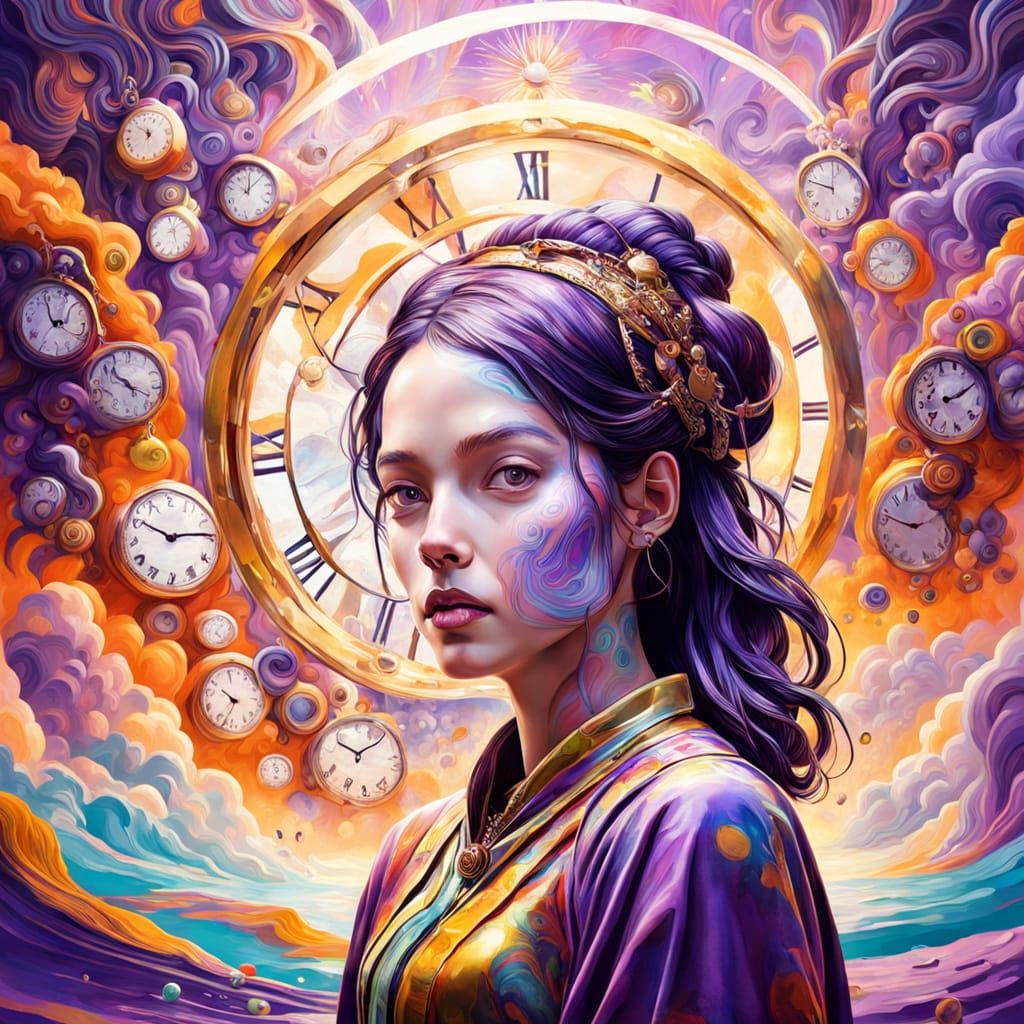 Dreamlike Surrealist Masterpiece with Melting Clocks and Vib...